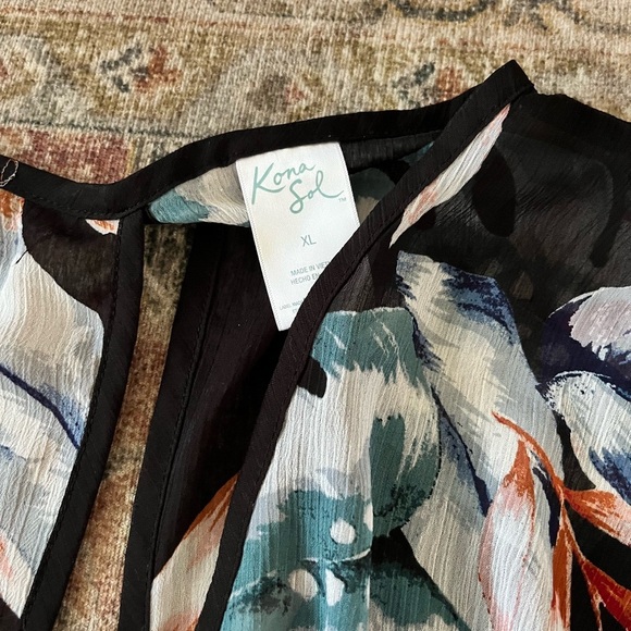 Kona Sol Black Floral Sheer Swim Cover - Picture 2 of 3